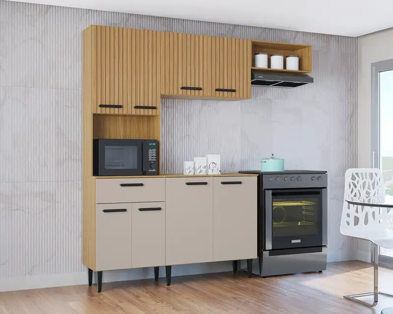 Cozinha Dora - portas Ripada/frisada – Jotaí Móveis Fortaleza