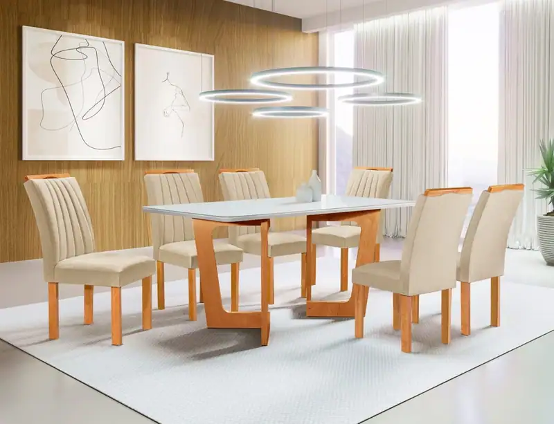 Conjunto Mesa Dubai 1,60x0,080 com 6 Cadeiras 100% MDF – Jotaí Móveis Fortaleza