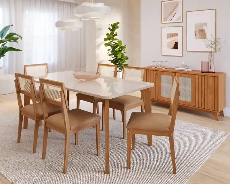 Mesa Papaia 1,60 com Vidro - Madeira – Jotaí Móveis Fortaleza