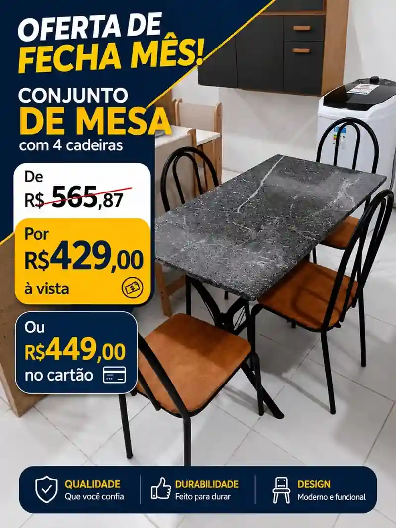 Conjunto Ubatuba com 4 Cadeiras 1,00x60 – Jotaí Móveis Fortaleza