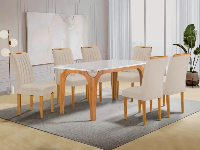 Conjunto Mesa Fortaleza 1,70x0,90 com 6 Cadeiras de Madeiras – Jotaí Móveis Fortaleza