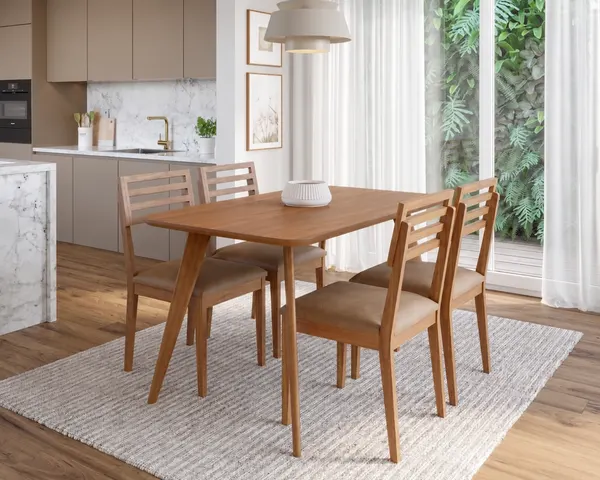 Mesa Acerola 1,30 sem Vidro - 04 Cadeiras Madeira – Jotaí Móveis Fortaleza