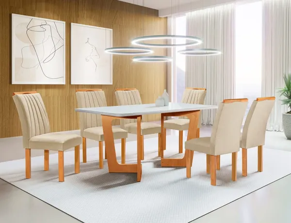 Conjunto Mesa Dubai 1,60x0,080 com 6 Cadeiras 100% MDF – Jotaí Móveis Fortaleza