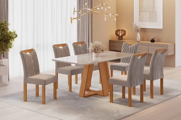 Conjunto Mesa Madri 1,70x0,90 com 6 Cadeiras - 100% MDF – Jotaí Móveis Fortaleza
