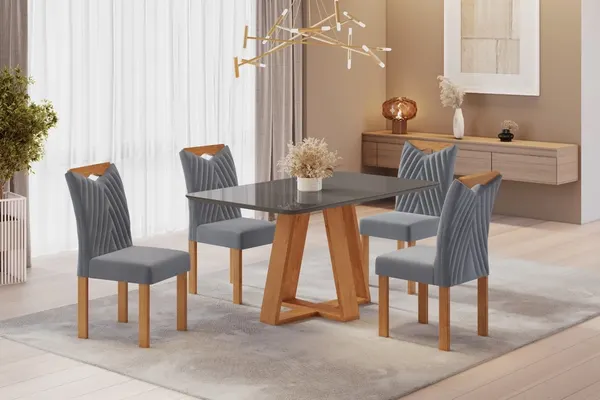 Conjunto Mesa Madri 1,20x0,90 com 4 Cadeiras 100% MDF – Jotaí Móveis Fortaleza